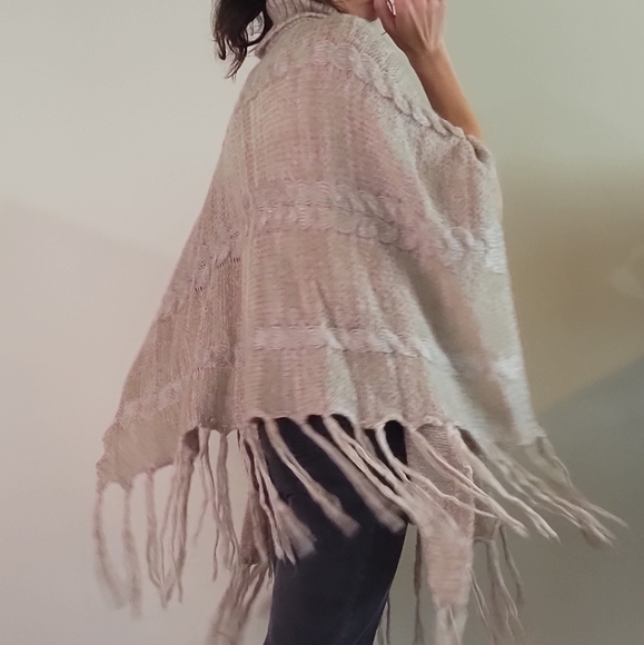 Woven Taupe Poncho - Picture 2 of 8